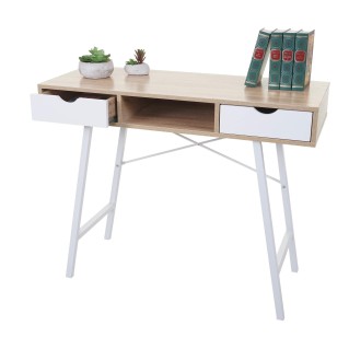 Mesa para Ordenador NILSA, 100x40x80 cm, color Roble y Blanco