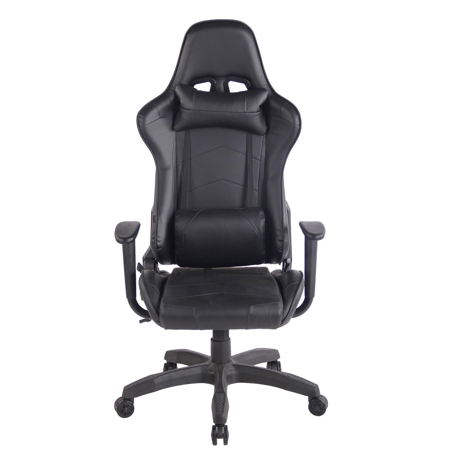 Silla Gaming DARIUS con Reposapiés, Respaldo Reclinable, con Cojines, en Piel Negro