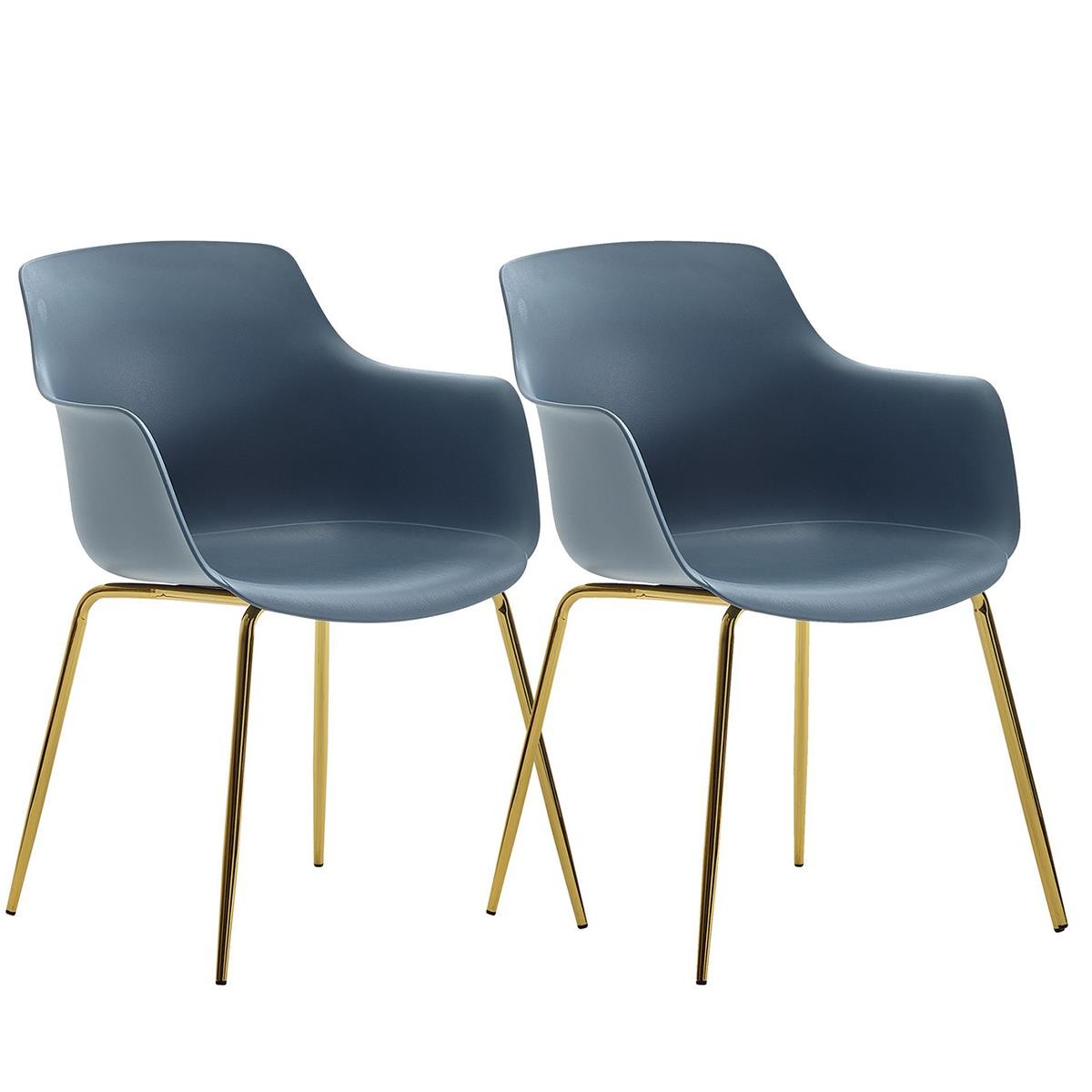 Lote de 2 Sillas de Confidente ATINO, Diseño Moderno, Patas Metálicas Doradas, color Negro