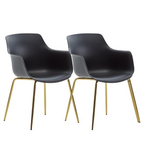 Lote de 2 Sillas de Confidente ATINO, Patas Metálicas Doradas, color Negro