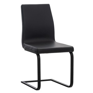 Silla de Confidente ELARA, Estructura en Acero inoxidable, Tapizada en Piel color Negro