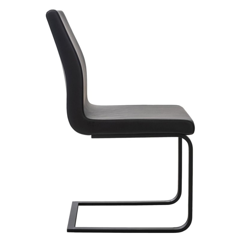 Silla de Confidente ELARA, Estructura en Acero inoxidable, Tapizada en Piel color Negro