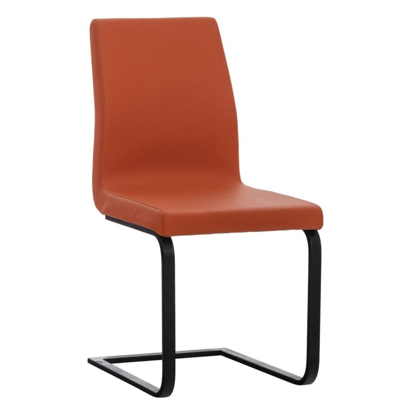 Silla de Confidente ELARA, Estructura en Acero inoxidable, Tapizada en Piel color Negro