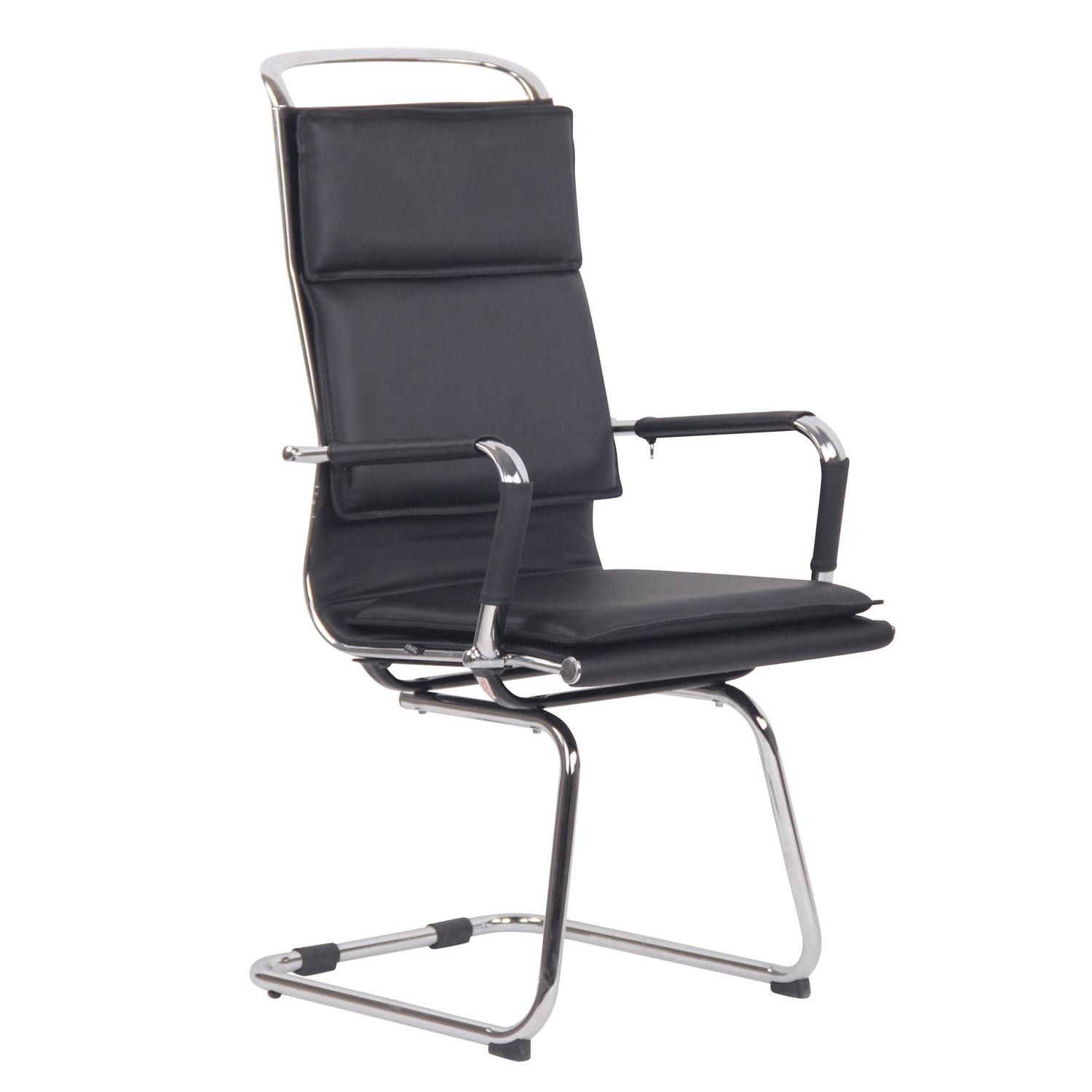 Silla de Confidente QUEBEC V, Doble Acolchado, Estructura Metálica, en Piel Natural color Negro