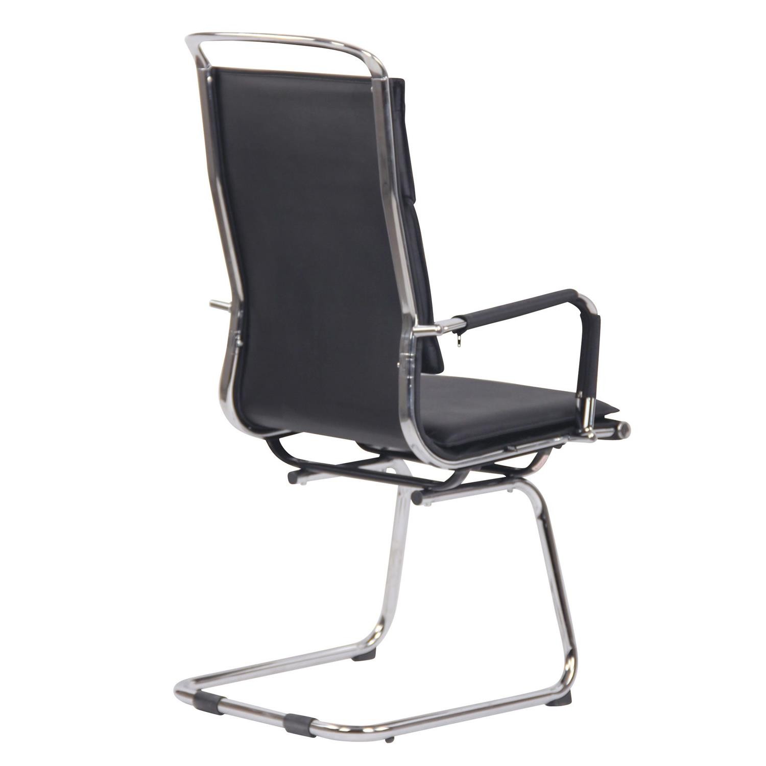 Silla de Confidente QUEBEC V, Doble Acolchado, Estructura Metálica, en Piel Natural color Negro