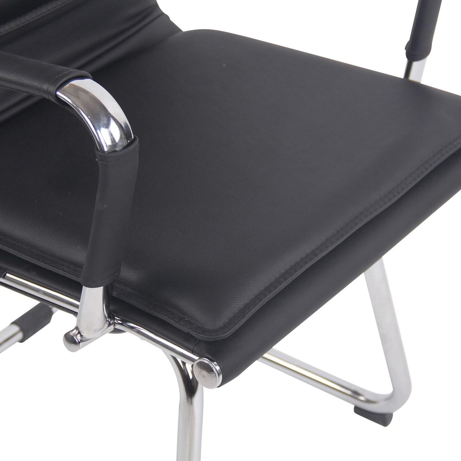 Silla de Confidente QUEBEC V, Doble Acolchado, Estructura Metálica, en Piel Natural color Negro