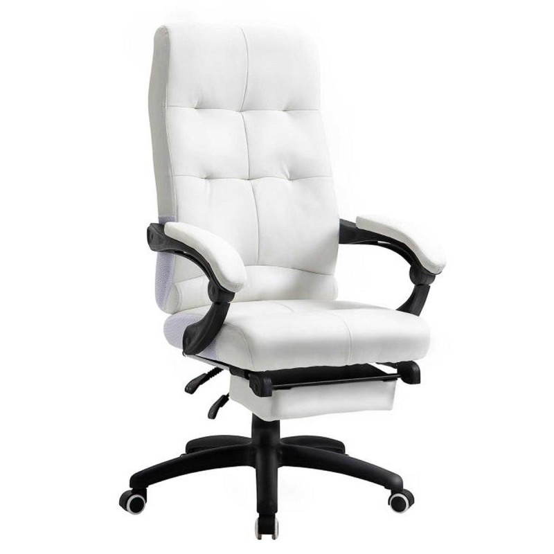 Sillón de Oficina LEONARDO, Reposapiés, en Piel Color Blanco