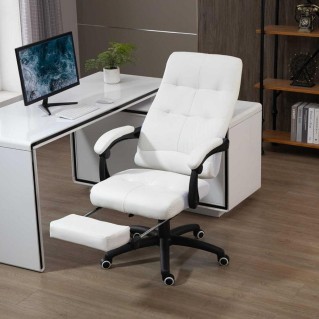 Sillón de Oficina LEONARDO, Reposapiés, en Piel Color Blanco 2