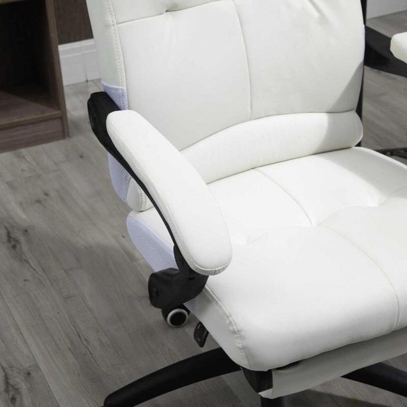 Sillón de Oficina LEONARDO, Reposapiés, en Piel Color Blanco