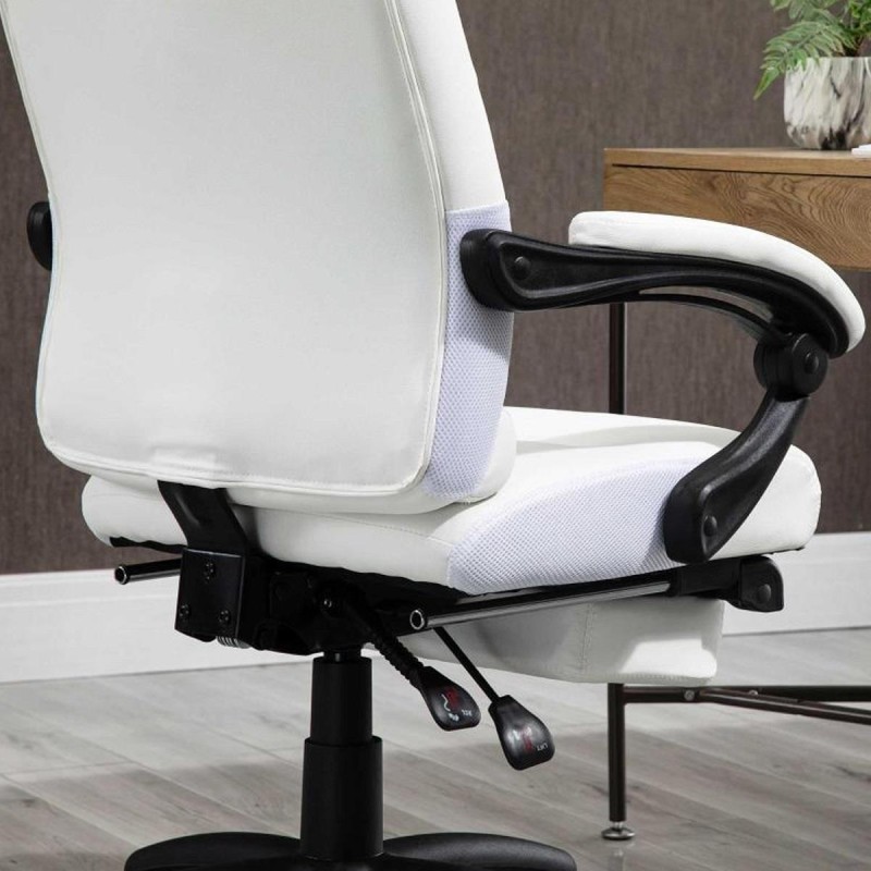 Sillón de Oficina LEONARDO, Reposapiés, en Piel Color Blanco