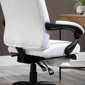 Sillón de Oficina LEONARDO, Reposapiés, en Piel Color Blanco
