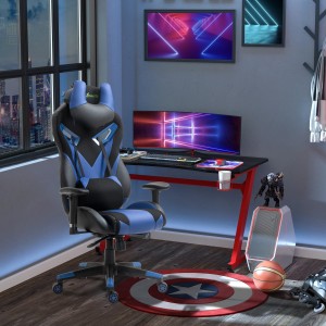 Silla Gaming URUS, en Tela y Piel, Negra y Azul