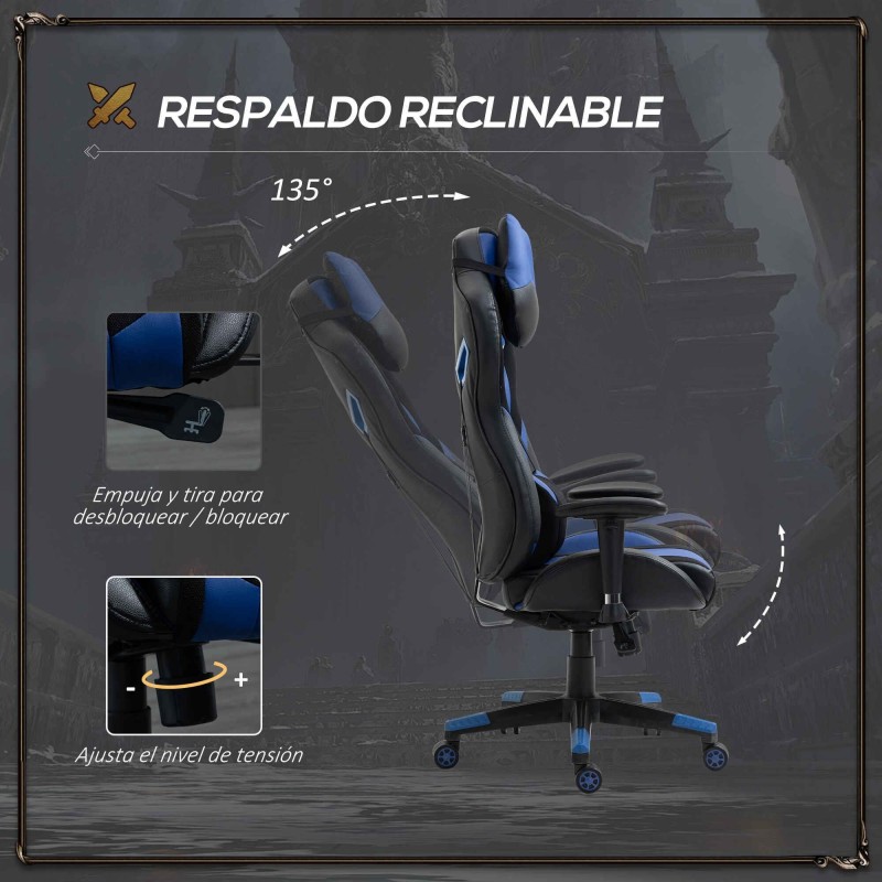 Silla Gaming URUS, en Tela y Piel, Negra y Azul