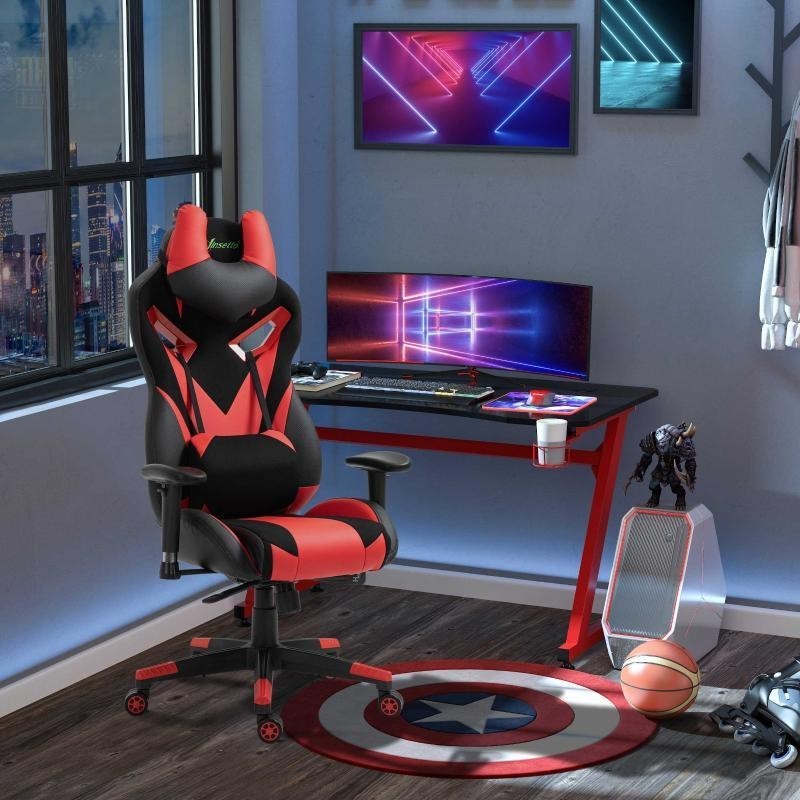 Silla Gaming URUS, en Tela y Piel, Negra y Azul
