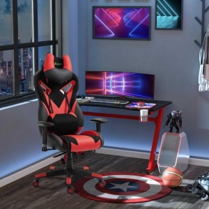 Silla Gaming URUS, en Tela y Piel, Negra y Azul