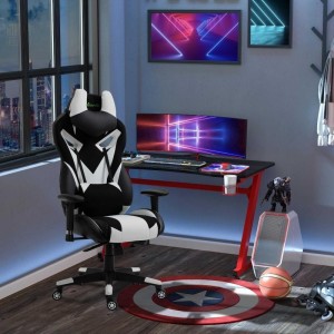 Silla Gaming URUS, en Tela y Piel, Negra y Azul