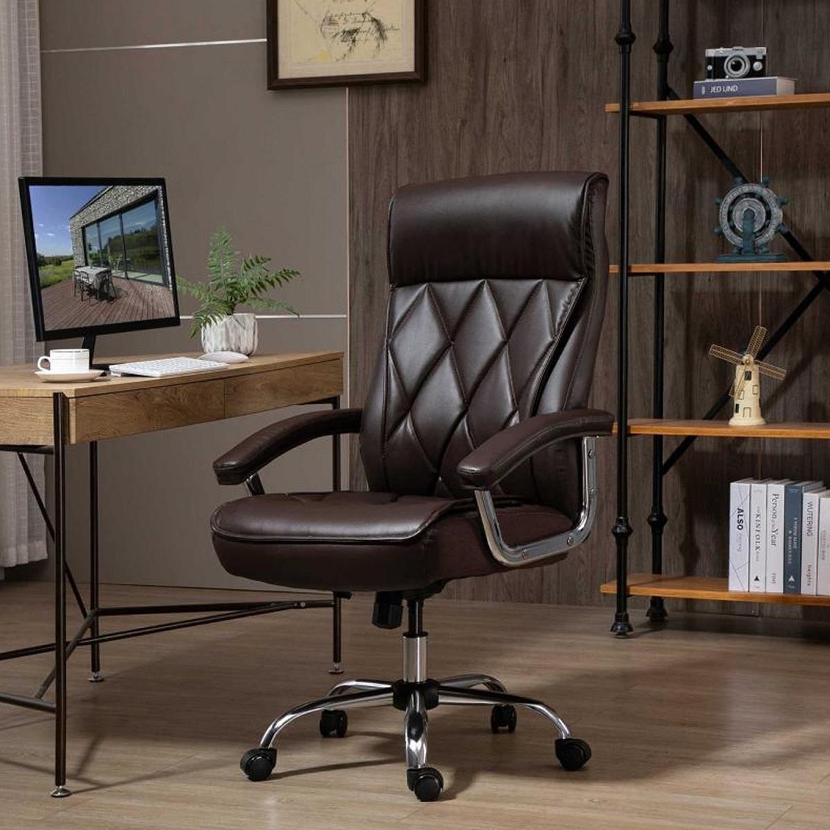 Sillón de Oficina BENITO, Elegante Diseño, Gran Acolchado, en Piel Negra