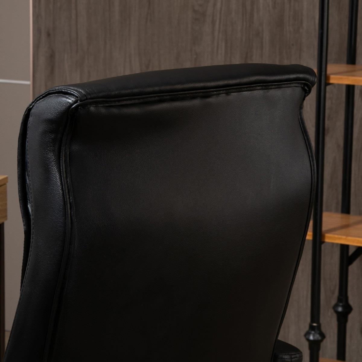 Sillón de Oficina BENITO, Elegante Diseño, Gran Acolchado, en Piel Negra