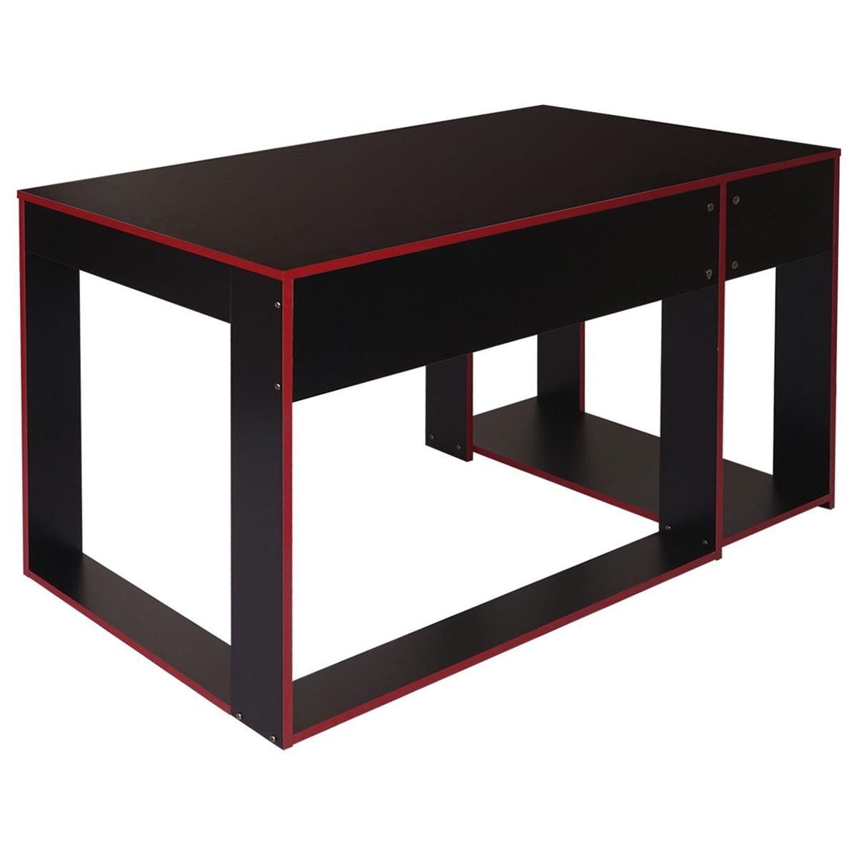 Mesa Gaming RODES, 120x60x76cm, con Soporte para CPU, color Negro y Rojo