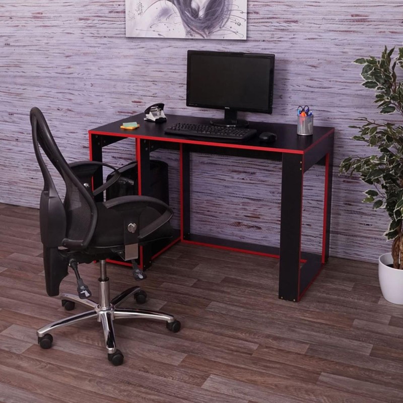 Mesa Gaming RODES, Dimensiones 120x60x76cm, Color Negro y Rojo
