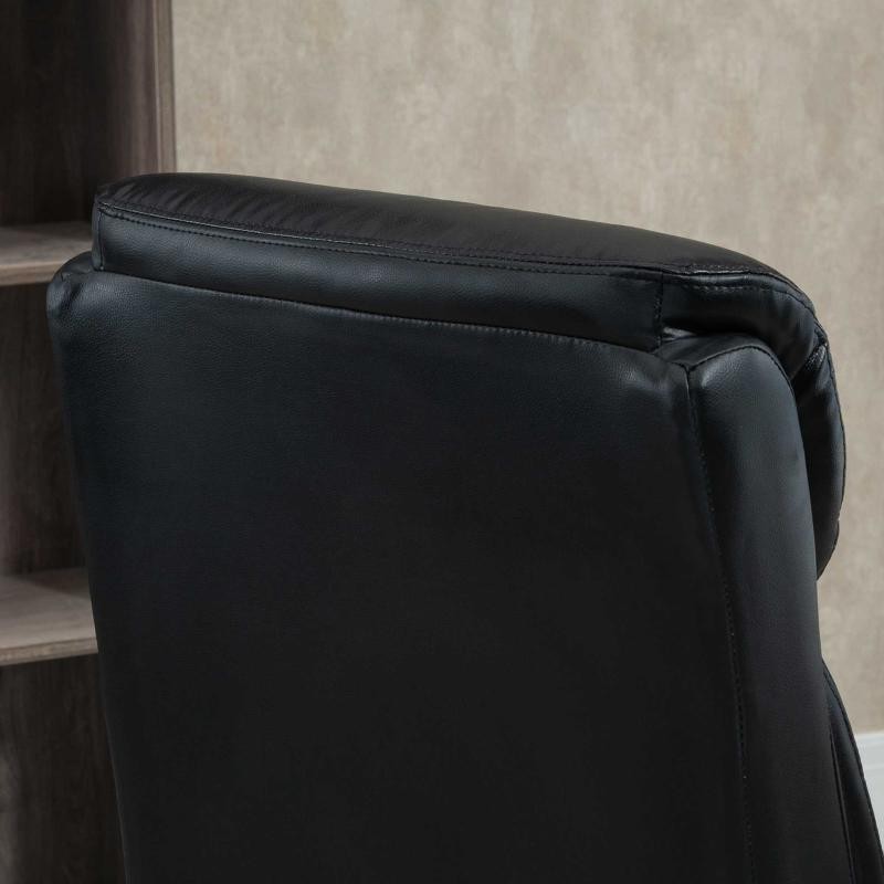 Sillón de Oficina TARSO, Grueso Acolchado, Base Metálica, en Piel color Negro