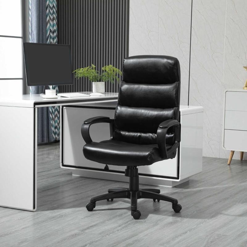 Sillón de Oficina BRUT, Elegante Diseño, Costuras Vistas, en Piel color Negro