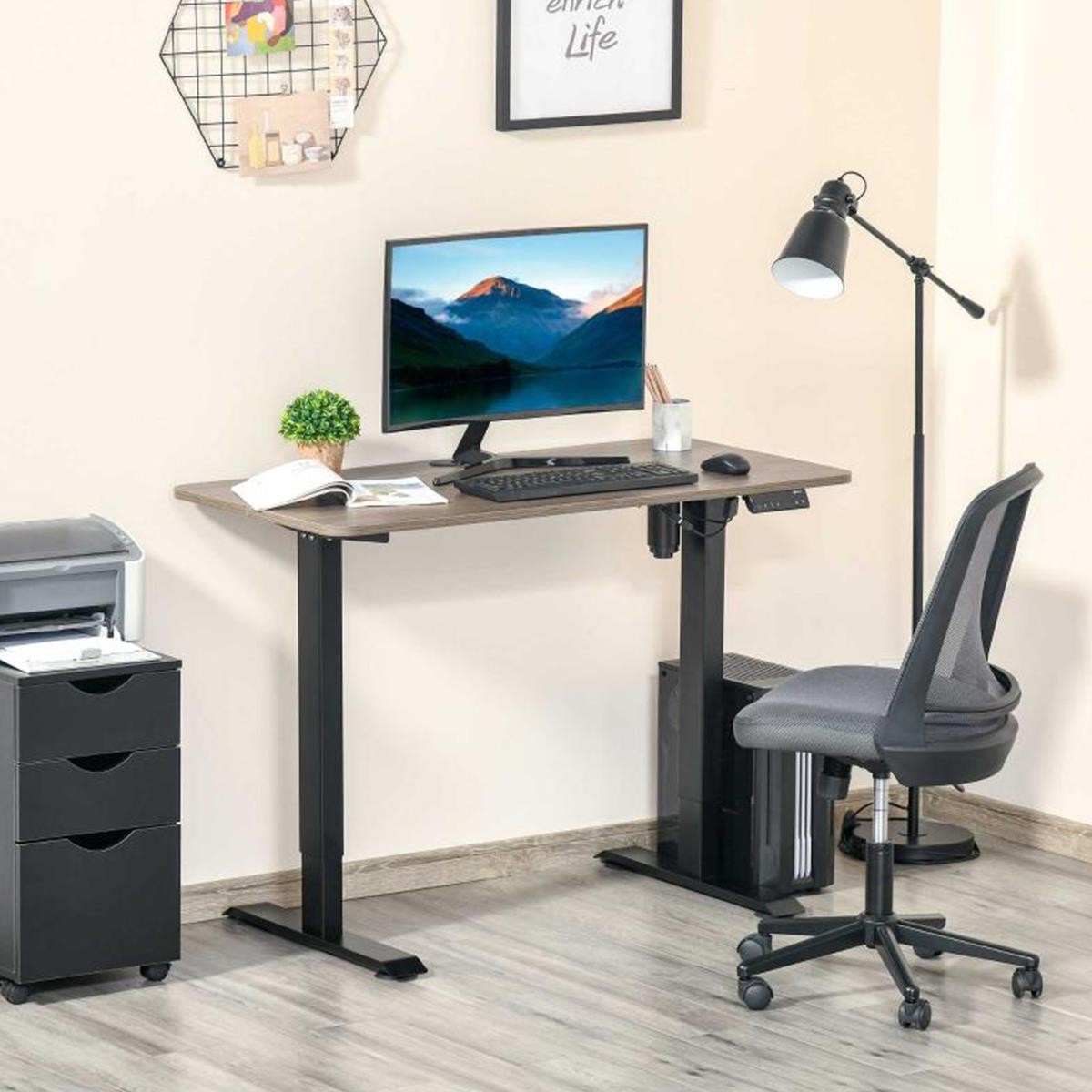 Mesa de Ordenador NAIROBI, 120x60x72-116 cm, Altura Regulable, en Madera color Teka