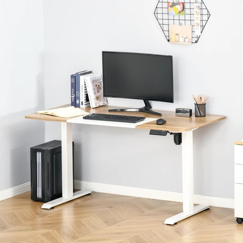 Mesa de Ordenador NAIROBI PLUS, Con altura regulable, en Madera color Teca