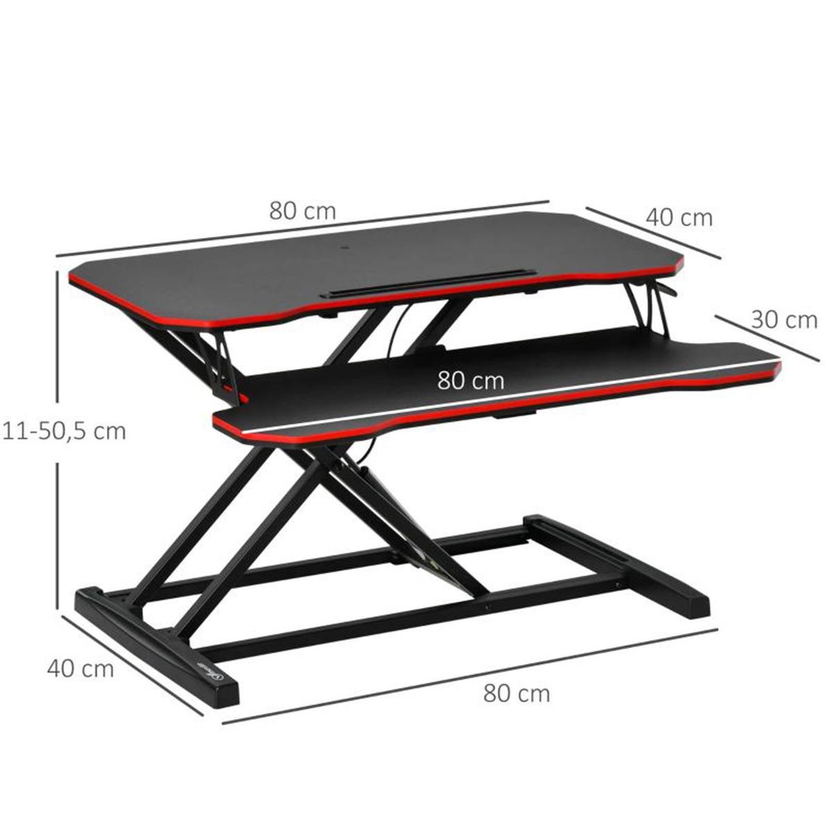 Soporte para monitor NESTA, 80x40x11-50,5 cm, con Soporte para CPU, color Negro y Rojo
