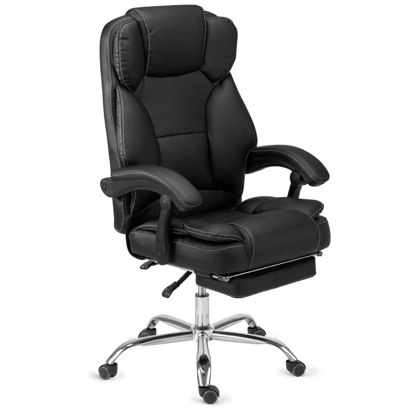 Sillón Oficina LINCON, Reposapiés Extensible, En Piel Negra