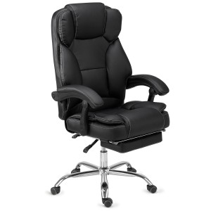 Sillón Oficina LINCON, Reposapiés Extensible, En Piel Negra