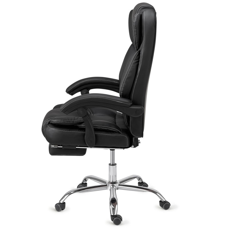 Sillón Oficina LINCON, Reposapiés Extensible, En Piel Negra