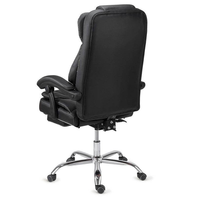 Sillón Oficina LINCON, Reposapiés Extensible, En Piel Negra