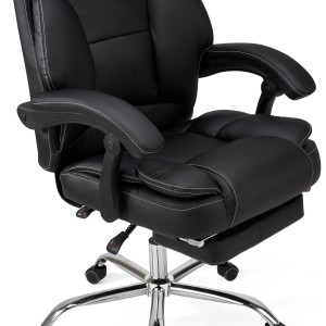 Sillón Oficina LINCON, Reposapiés Extensible, En Piel Negra