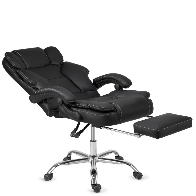 Sillón Oficina LINCON, Reposapiés Extensible, En Piel Negra