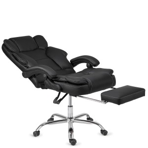 Sillón Oficina LINCON, Reposapiés Extensible, En Piel Negra