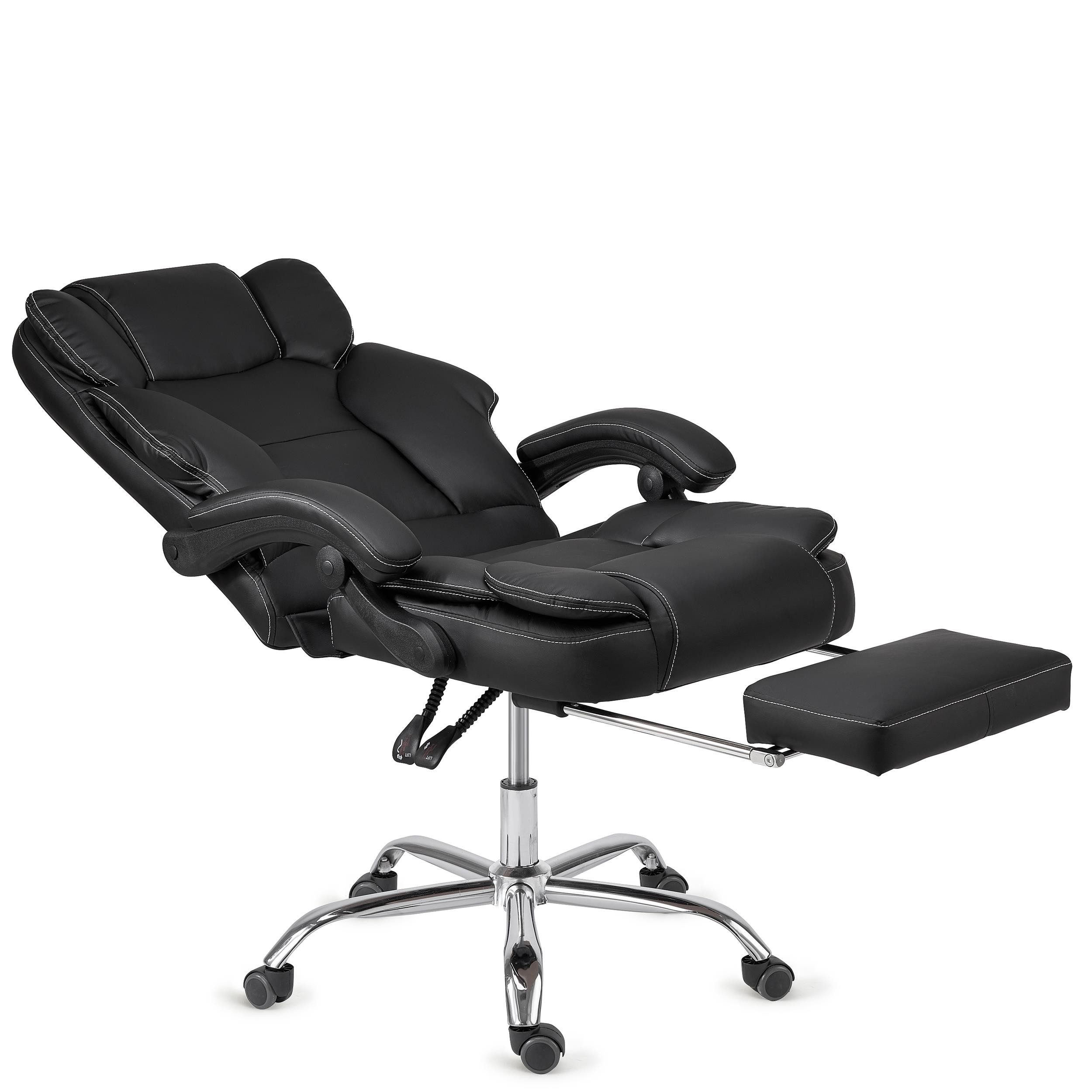 Sillón de Oficina LINCON, Muy Cómodo y Ergonómico, Reposapiés Extensible, Piel Negra