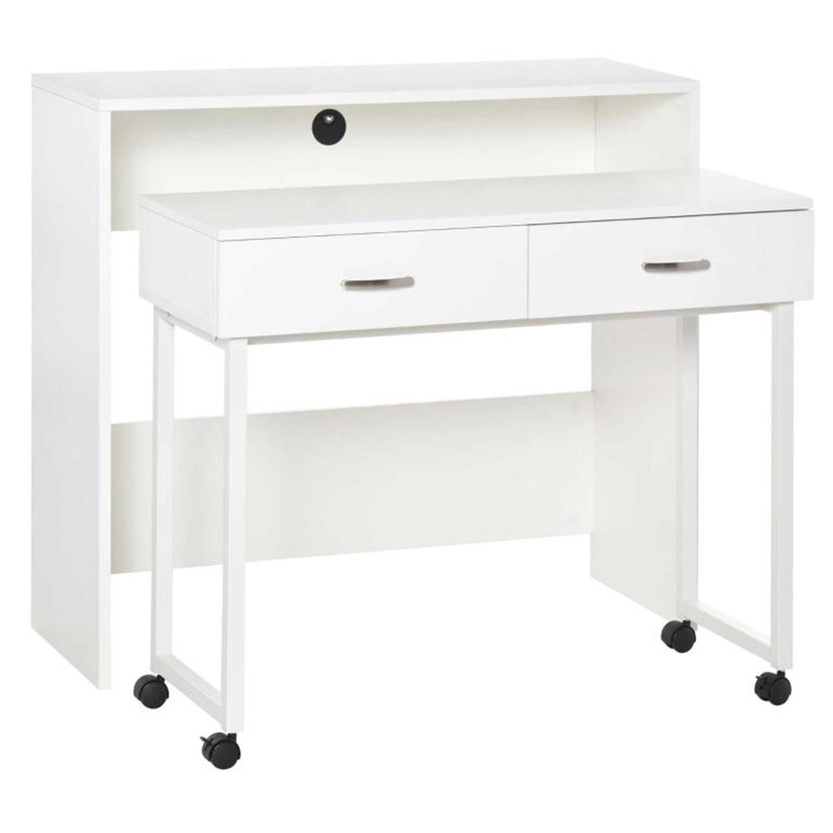Set de 2 Escritorios BIANCA, Dimensiones 100x36x88 cm y 94x34x75 cm, en Madera color Blanco