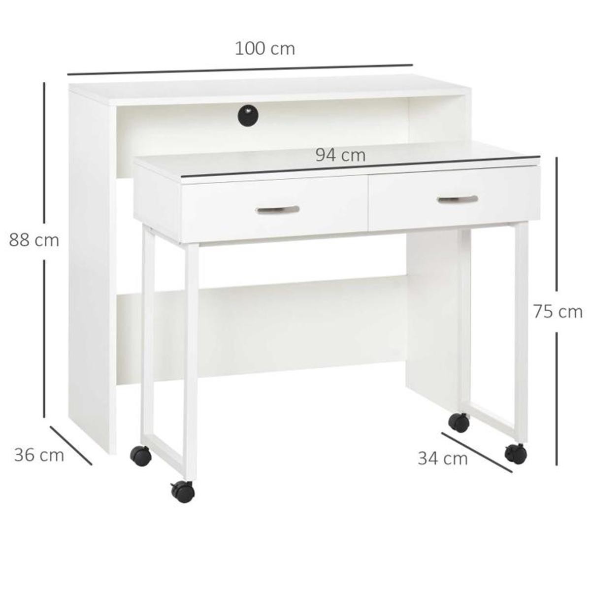 Set de 2 Escritorios BIANCA, Dimensiones 100x36x88 cm y 94x34x75 cm, en Madera color Blanco
