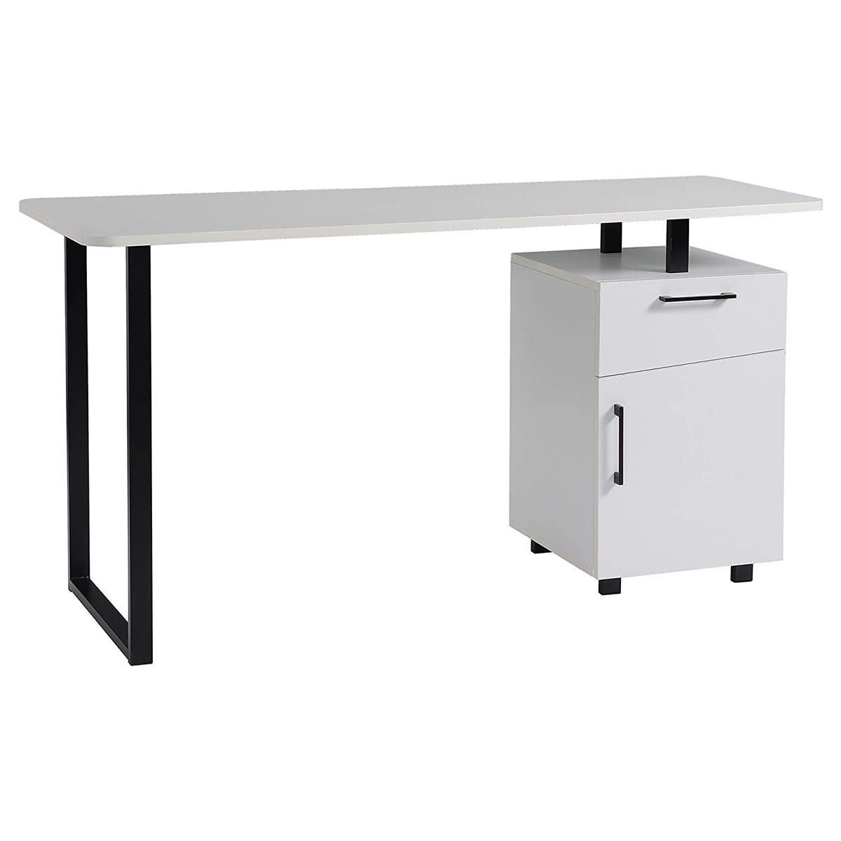 Mesa para Ordenador MAGNOLIA, Dimensiones 150x60x76 cm, con Cajones, en Metal y Madera color Blanco