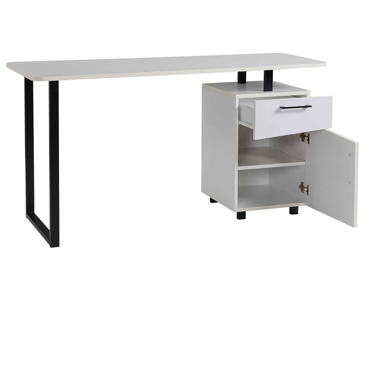 Mesa para Ordenador MAGNOLIA, Dimensiones 150x60x76 cm, con Cajones, en Metal y Madera color Blanco