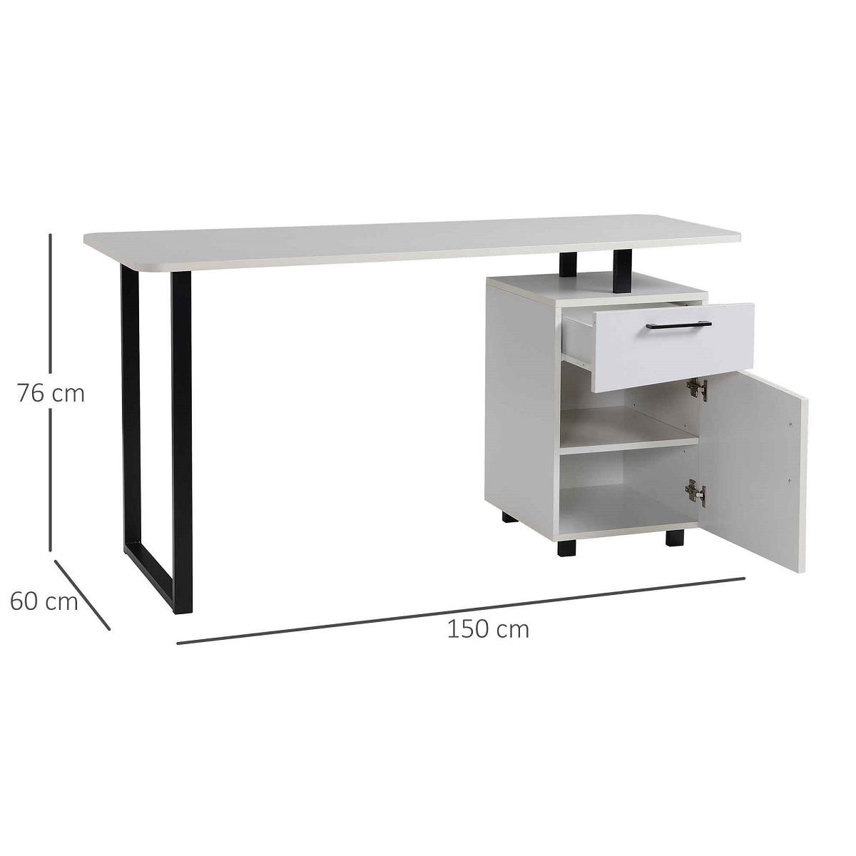 Mesa para Ordenador MAGNOLIA, Dimensiones 150x60x76 cm, con Cajones, en Metal y Madera color Blanco