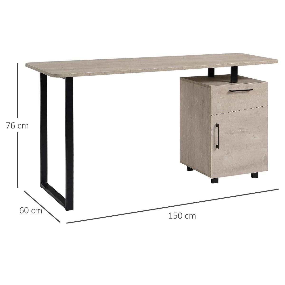 Mesa para Ordenador MAGNOLIA, Dimensiones 150x60x76 cm, con Cajones, en Metal y Madera color Blanco