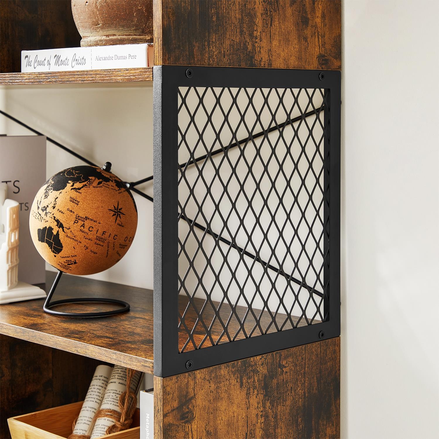 Estantería CASEN, 80x30x150,5 cm, Diseño Industrial, en Metal y Madera, color Roble Oscuro
