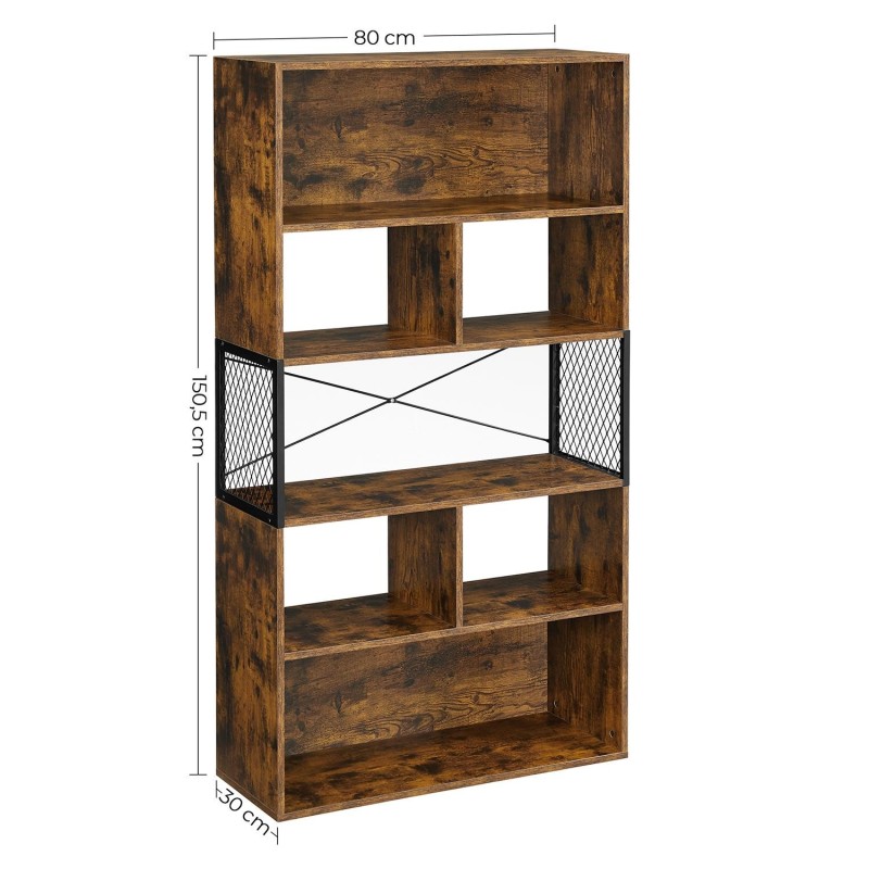 Estantería CASEN en Metal y Madera, color Roble Oscuro