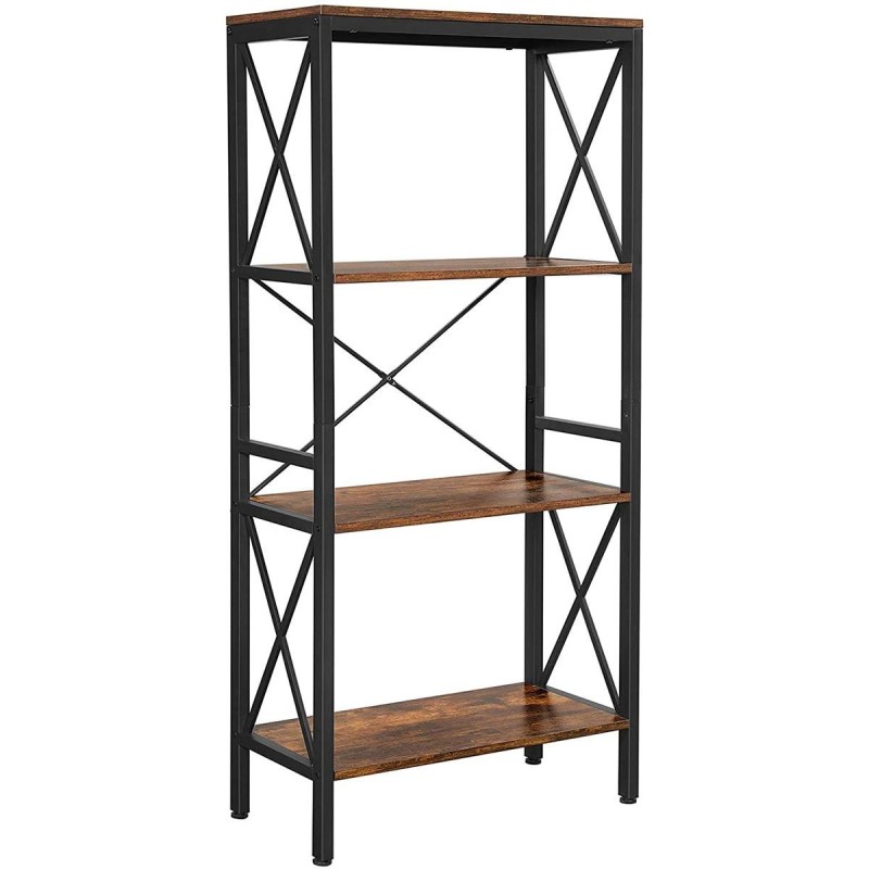 Estantería SELENE, Diseño Industrial, en Metal y Madera, color Roble Oscuro