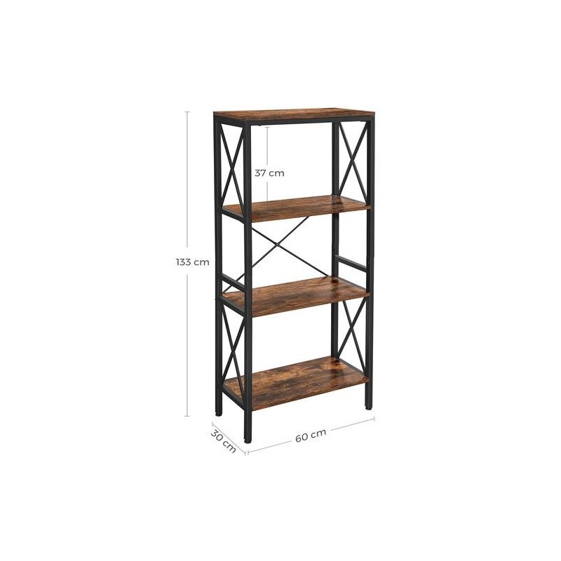 Estantería SELENE, Diseño Industrial, en Metal y Madera, color Roble Oscuro