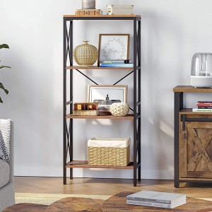 Estantería SELENE, Diseño Industrial, en Metal y Madera, color Roble Oscuro