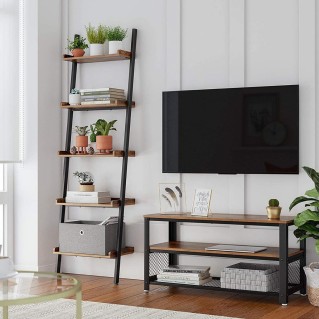 Estantería SORA, Diseño Rústico en Escalera, en Madera color Nogal 2