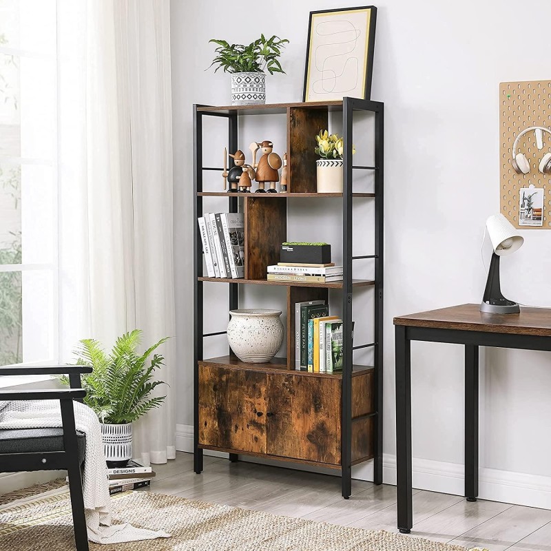 Estantería MESTA, Diseño Industrial, en Metal y Madera, color Roble Oscuro Oscuro
